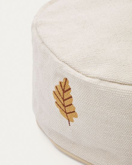 Пуф Yanil из 100% белого хлопка с разноцветной вышивкой Ø 40 см