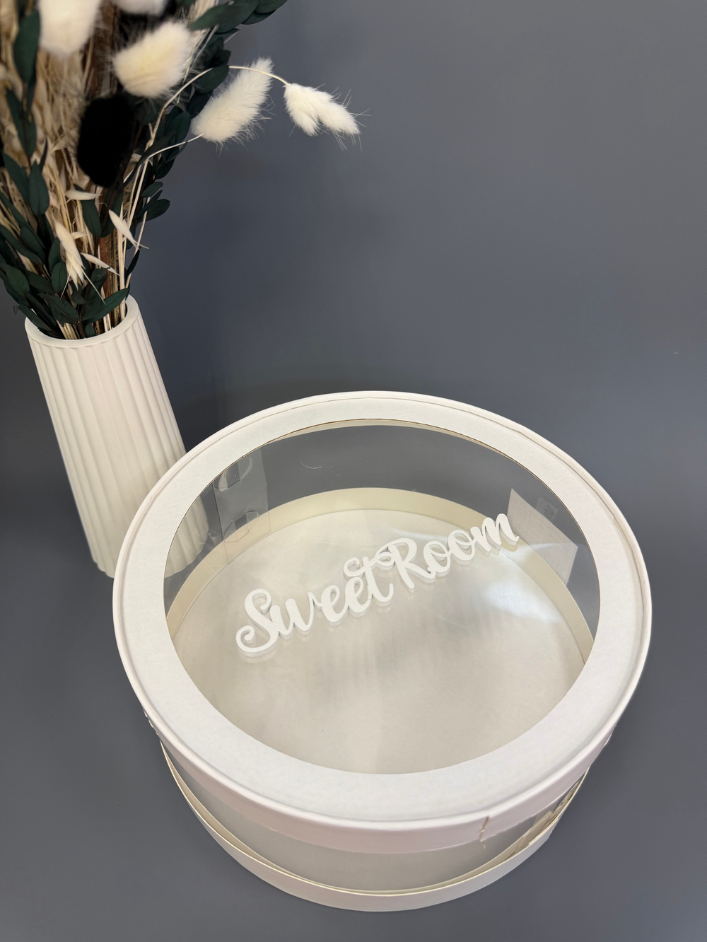 Коробка для тортов и пр шляпная с прозр стенками и окном d=24 h=10 белая