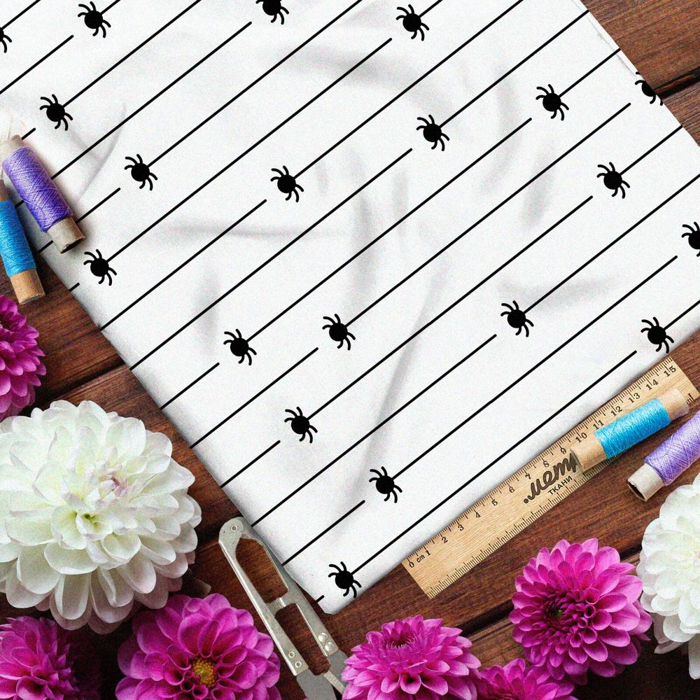 Ткань штапель мелкие пауки на паутинке