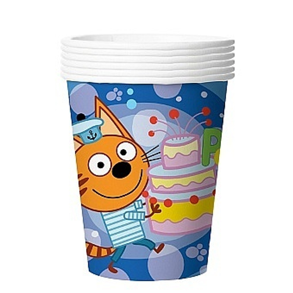 Стаканы Три Кота, С Днем Рождения!, Синий (250 мл) 6 шт.