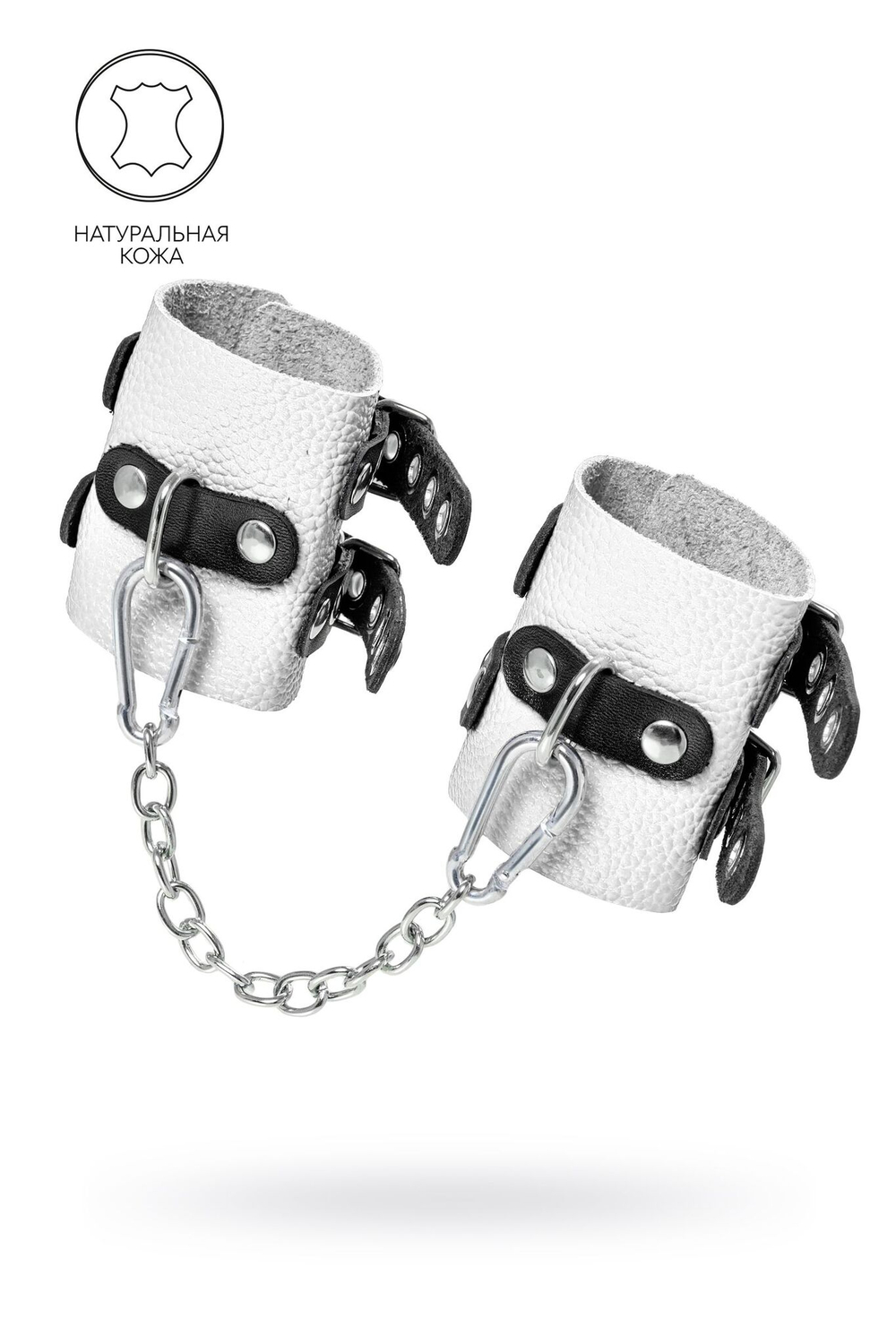 Наручники Pecado 2221 – бело-черные, 2 ремешка и кольца