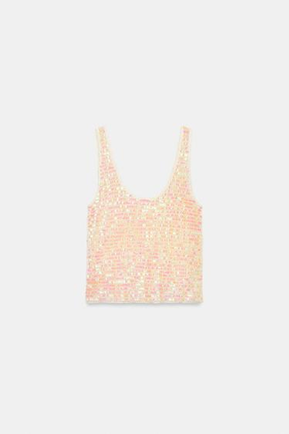 ZARA ТОП НА БРЕТЕЛЯХ С ПАЙЕТКАМИ, ЭКРЮ
