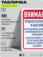 Табличка для бассейна "Для посещения бассейна нужен документ", на пляж, для общественной и частной зоны отдыха, информационная, 40х30 см, Silver Plane x Айдентика Технолоджи