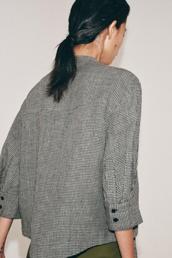 ZARA РУБАШКА В КЛЕТКУ ИЗ ЛЬНА — ZW COLLECTION, ЭКРЮ/ЧЕРНЫЙ