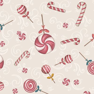seamless pattern with candies, lollipops and stars Vintage backdrop for Christmas design