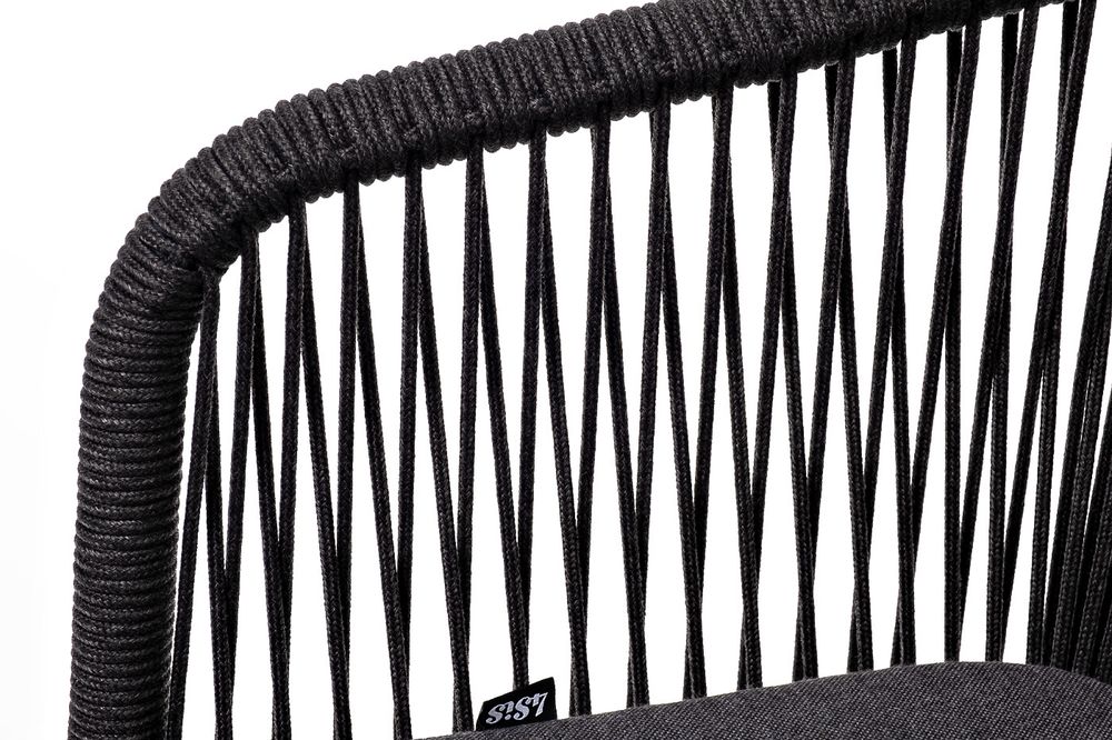 "Марсель" стул плетеный из роупа, каркас алюминий темно-серый (RAL7024) муар, роуп темно-серый круглый, ткань темно-серая 027