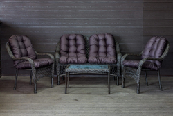 Садовый комплект из искусственного ротанга Мэдисон НЬЮ (Medison NEW) terrace set  с прямоугольным столиком с подушками на сиденье и спинку