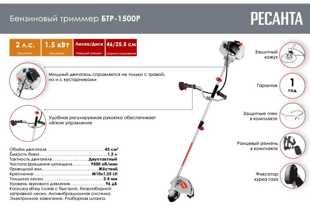 Бензиновый триммер Ресанта БТР-1500Р