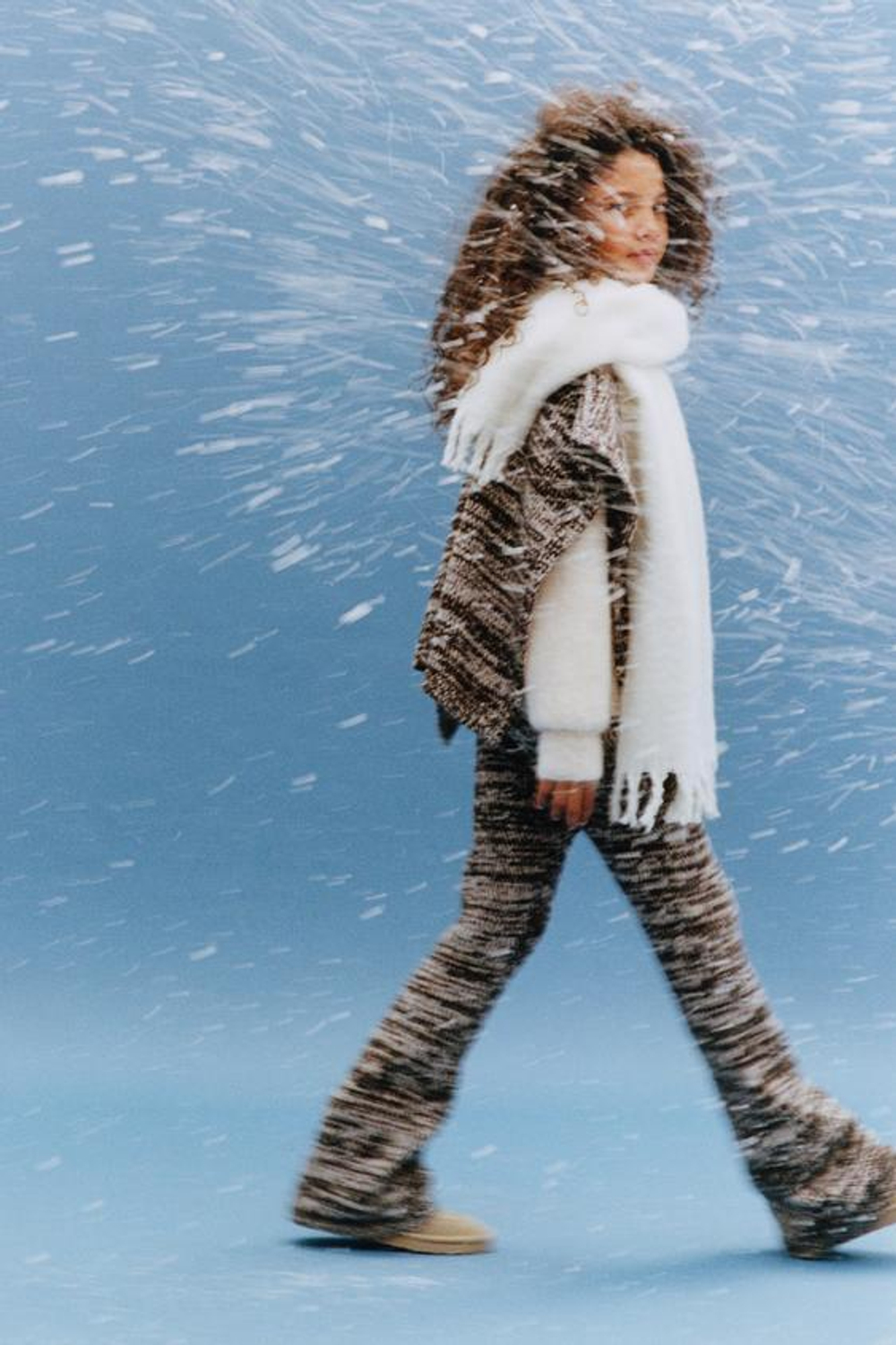 ZARA ТРИКОТАЖНОЕ ПОНЧО С МЕЛАНЖЕВЫМ УЗОРОМ, КОРИЧНЕВЫЙ С МЕЛАНЖЕВЫМ ЭФФЕКТОМ