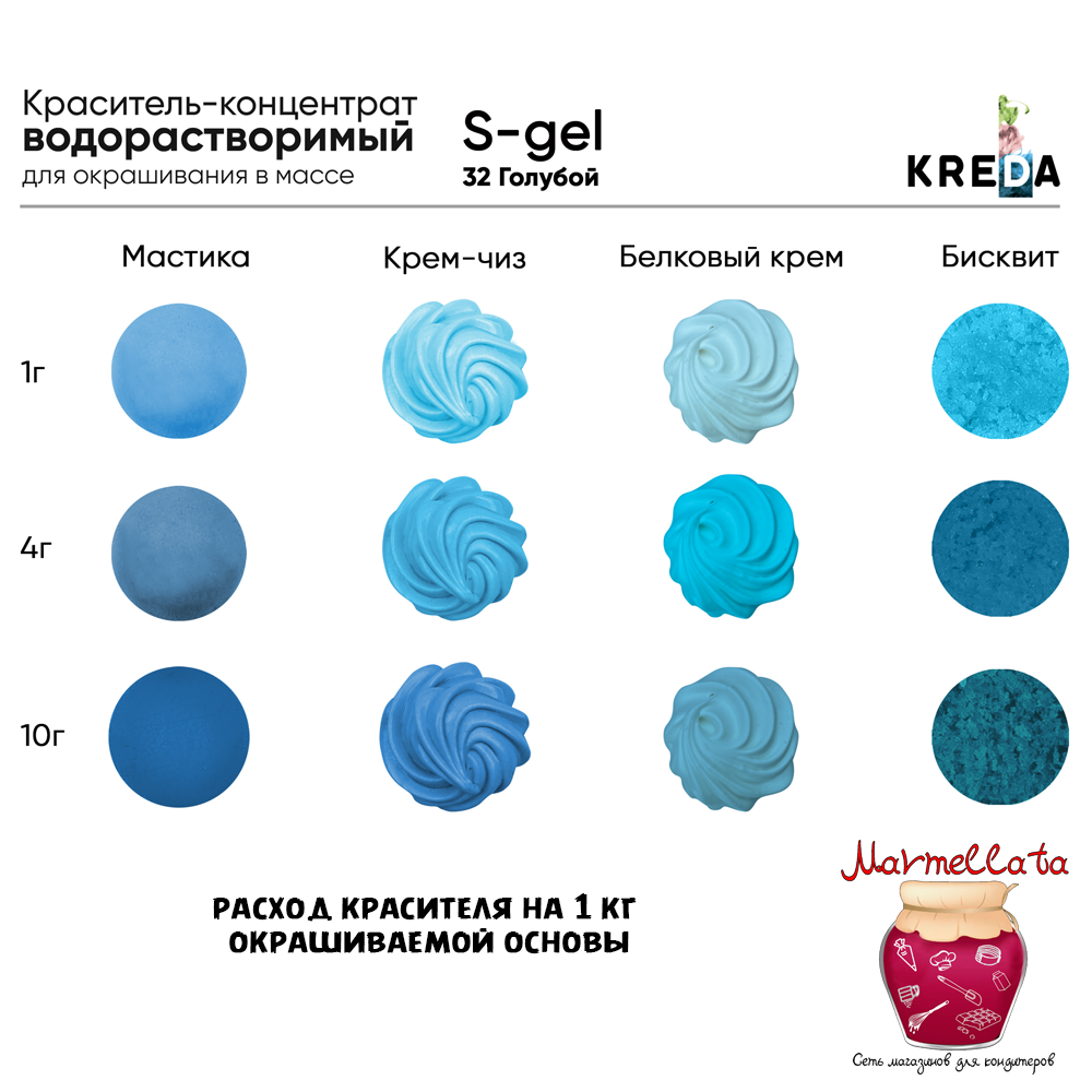 Краситель пищевой водор-ый гелевый "Kreda S-gel", СИНИЙ (20 мл.) №31