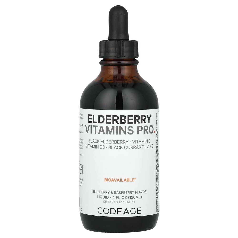Codeage, Vitamins, бузина и иммунный комплекс, голубика и малина, 120 мл (4 жидк. унц.)