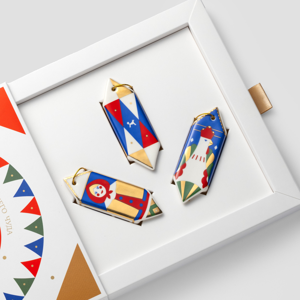 Набор из 3 елочных игрушек-конфет Farforite «Зеленая ярмарка / Зимняя ярмарка» в подарочной коробке