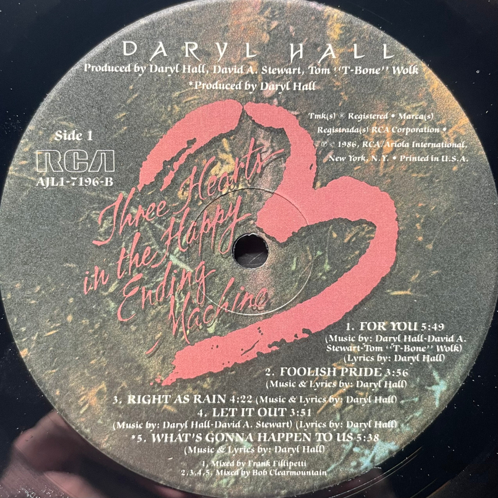 Daryl Hall ‎– Three Hearts In The Happy Ending Machine (США 1986г.)