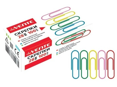 Скрепки 28мм "deVente" цветные 100шт/упак