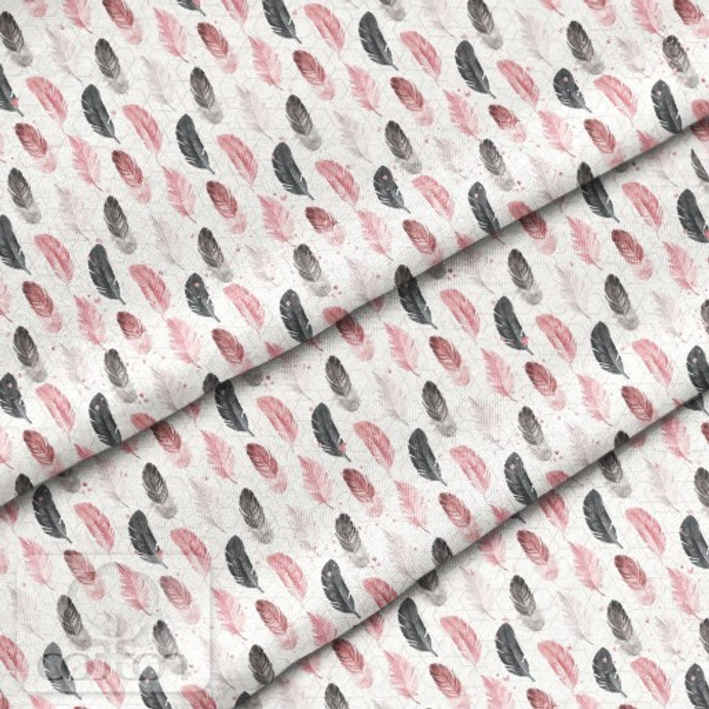 Отрез премиум хлопка "Перья черно-розовые"