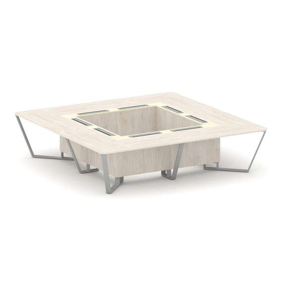 Steel Meet Стол переговорный квадратный KMK-PR.B.SP-16K Денвер Светлый/Ваниль Глянец/Металл Серый 32