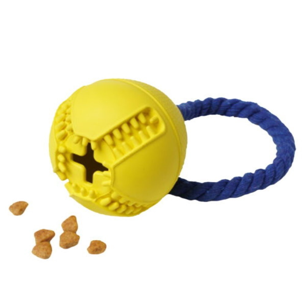 Игрушка "Мяч с канатом и отверстием для лакомств" 7,6х8,2 см (каучук) - для собак (Homepet Silver Series)
