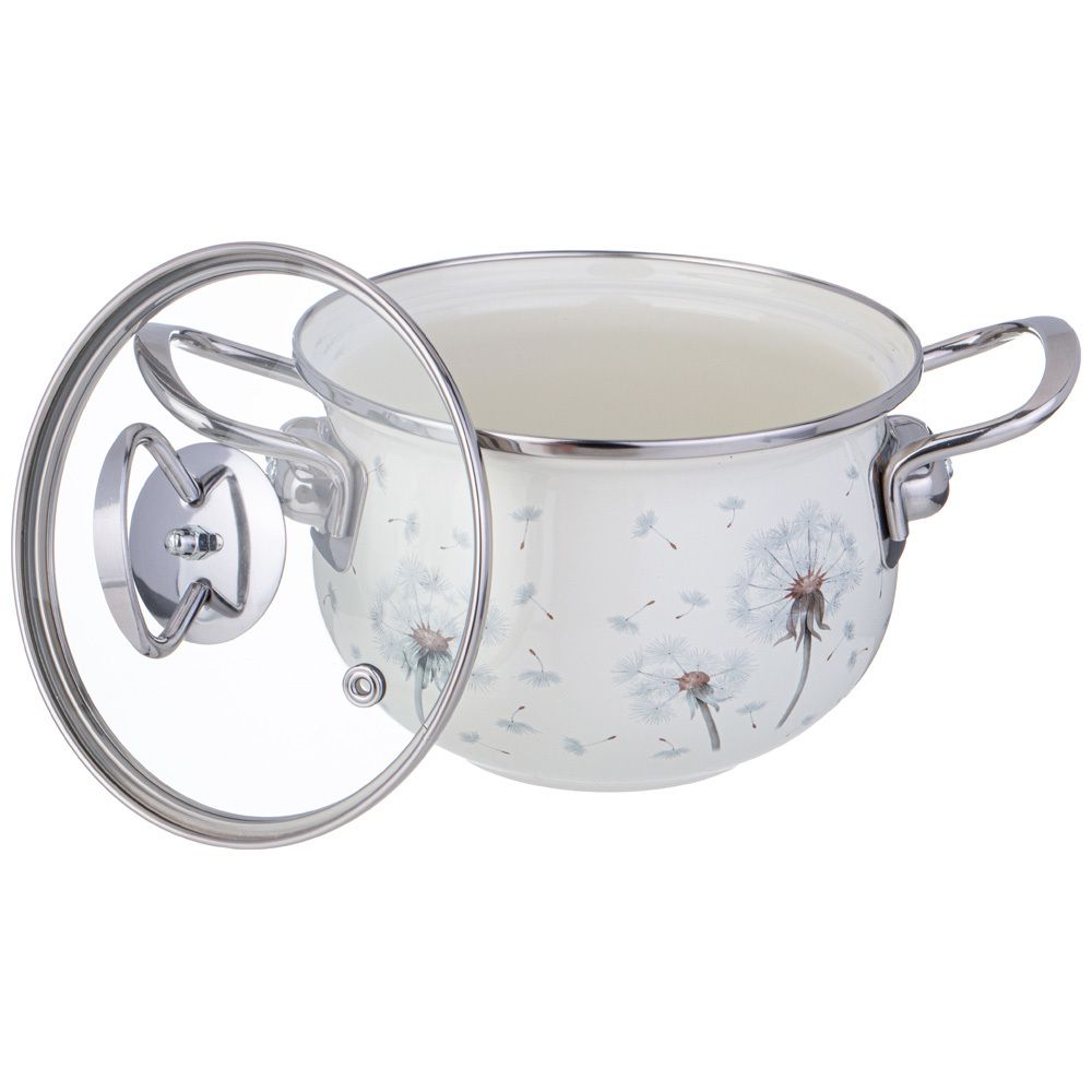 КАСТРЮЛЯ AGNESS ЭМАЛИРОВАННАЯ СО СТЕКЛЯННОЙ КРЫШКОЙ СЕРИЯ "DANDELION", 1,5 Л ДИА. 16СМ