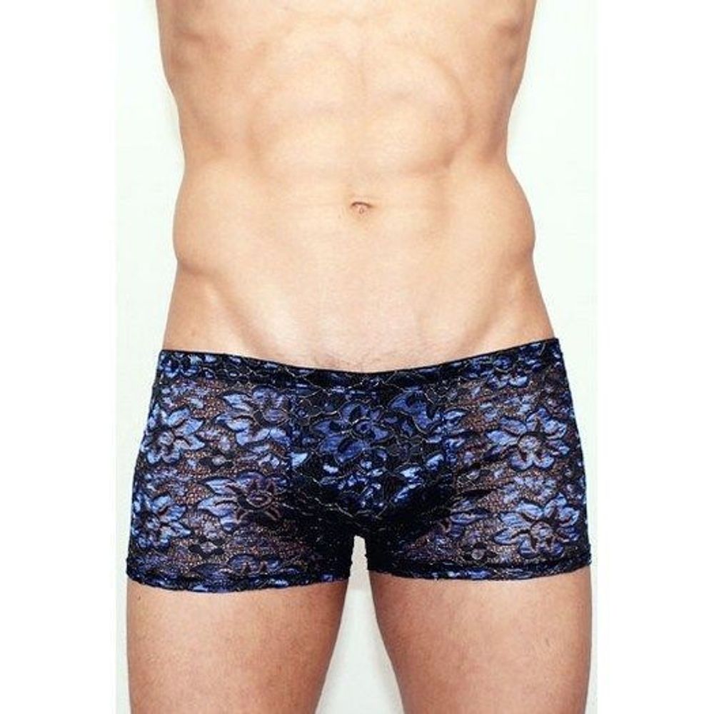 Мужские трусы боксеры черные в голубой цветок Romeo Rossi Black Flower Boxer 218