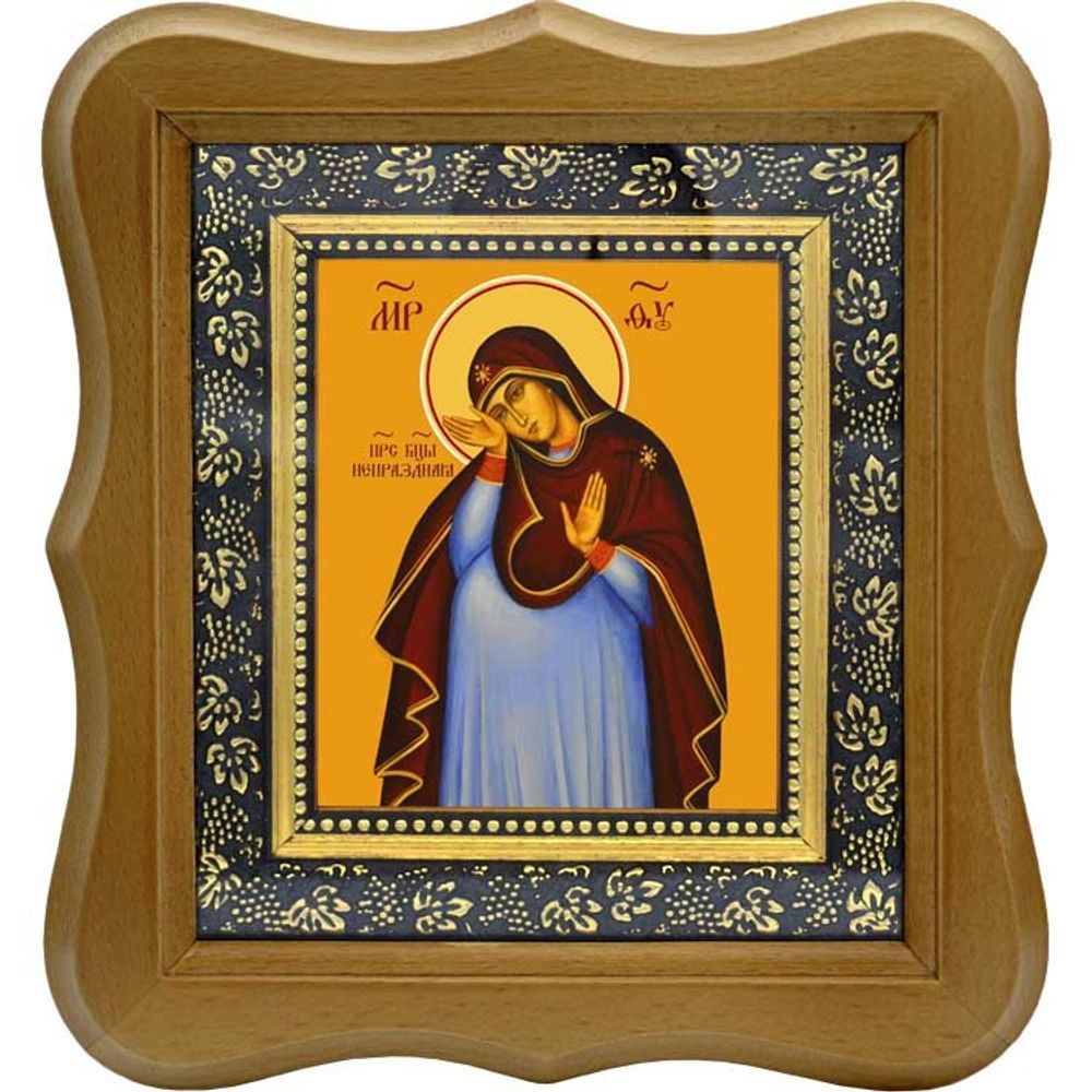 Непраздная Богородица. Икона беременной Божией матери на льняном холсте.