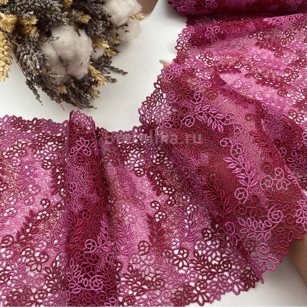 Кружево эластичное розово-красное 17 см