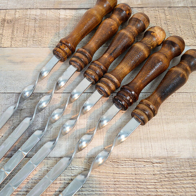 Набор шампуров 6шт 700*12*2,5мм плоских, с деревянными ручками, в чехле