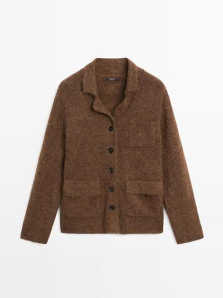 Massimo Dutti Кардиган из смесовой альпаки с карманами, жженый