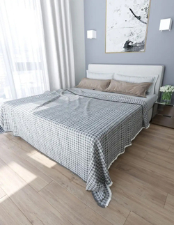 Плед-покрывало ромбы из шерсти, Серо-белый