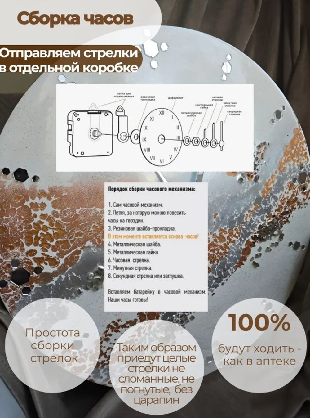 Интерьерные часы ручной работы подарочные из смолы