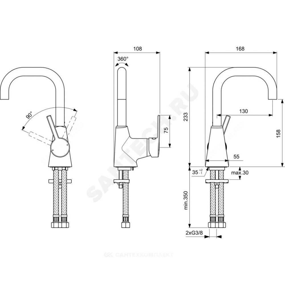 Смеситель для умывальника ручка сбоку одноручный IDEALSTYLE Ideal Standard B0899AA