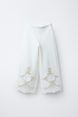 ZARA ШИРОКИЕ БРЮКИ С ВЫШИВКОЙ, ЭКРЮ