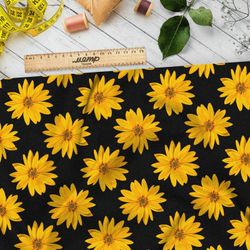 Ткань мембрана жёлтые цветы на чёрном