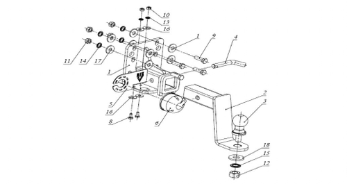 Фаркоп под квадрат для УАЗ 452, с 1965 г., Бизон.FA 0642-E