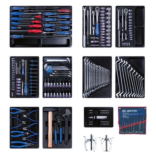 KING TONY (946-100MRD-MT) Набор инструментов для тележки, 10 ложементов, 204 предмета