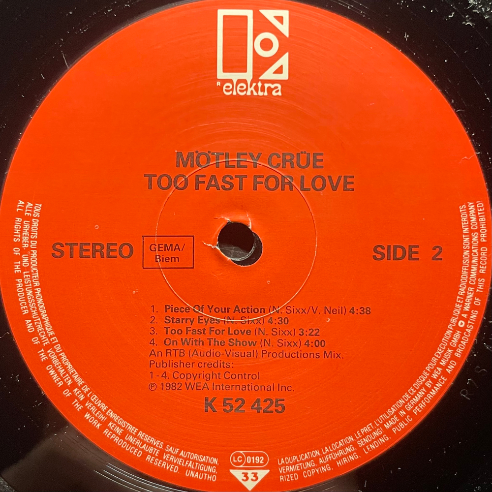 Mötley Crüe ‎– Too Fast For Love (Германия 1985г.)