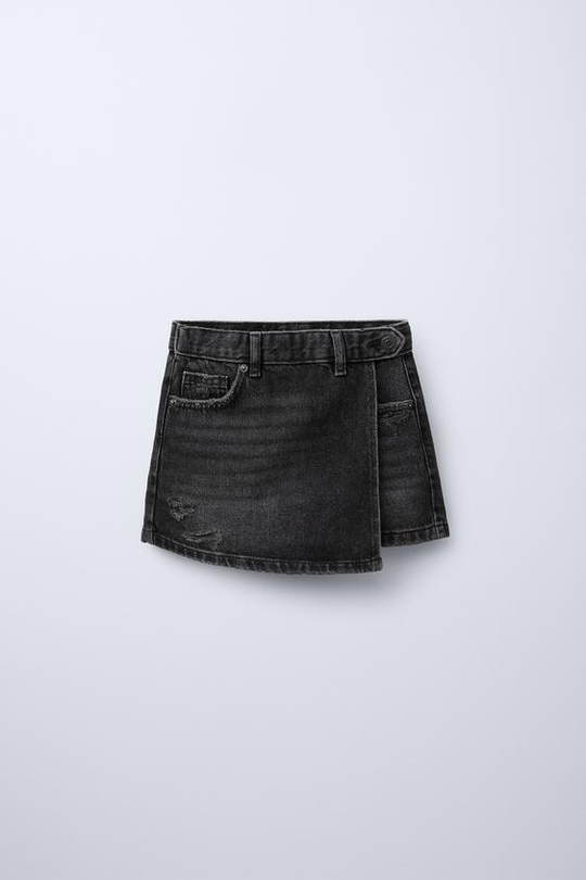 ZARA ДЖИНСОВАЯ ЮБКА-ШОРТЫ, ЧЕРНЫЙ