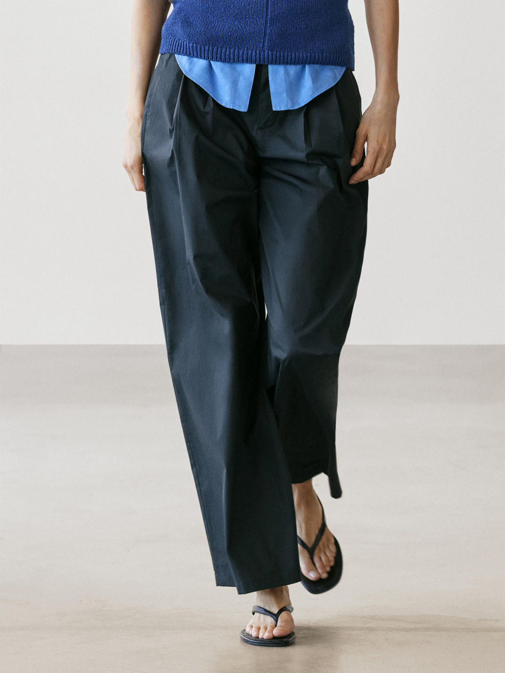 Massimo Dutti Хлопковые брюки широкого кроя, облегающие талию, темно-синий