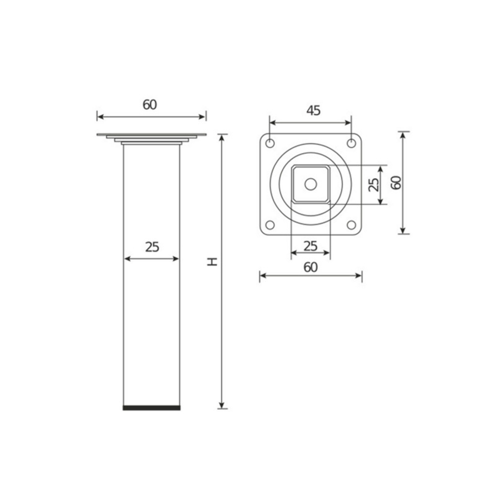 Опора мебельная EDSON PL-001 квадр. 300*25*25 SATIN NIKEL нерегулир.мат.никель(до 30 кг)