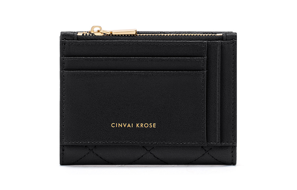 XINWAYI·KELUOSI Cow Leather Wallet Coin Purse Document Bag Wallet Card Holder Regular Women"s Black/Ecru