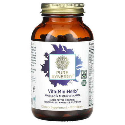 Витаминно-минеральные комплексы Pure Synergy, Vita-Min-Herb, мультивитамины для женщин, 120 таблеток