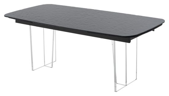 Стол ЛАУРИТЦ (LAURITS) 200 цвет ЧЕРНЫЙ (GREY), стекло BUBBLE / Прозрачный каркас