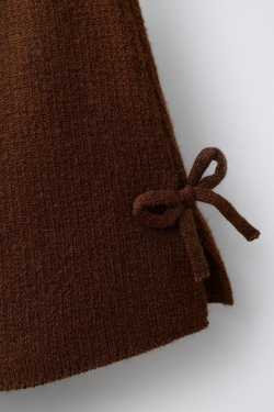 ZARA ТРИКОТАЖНАЯ ЮБКА С БАНТАМИ, КОРИЧНЕВЫЙ