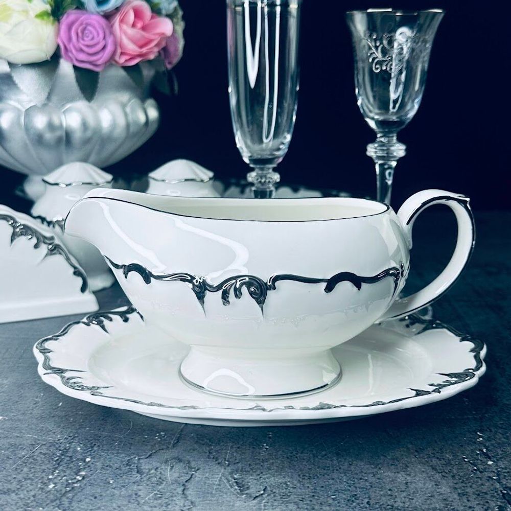 Lenardi 666-407 Соусник 20см ARGENTO с блюдцем в под.уп.(х8)Фарфор