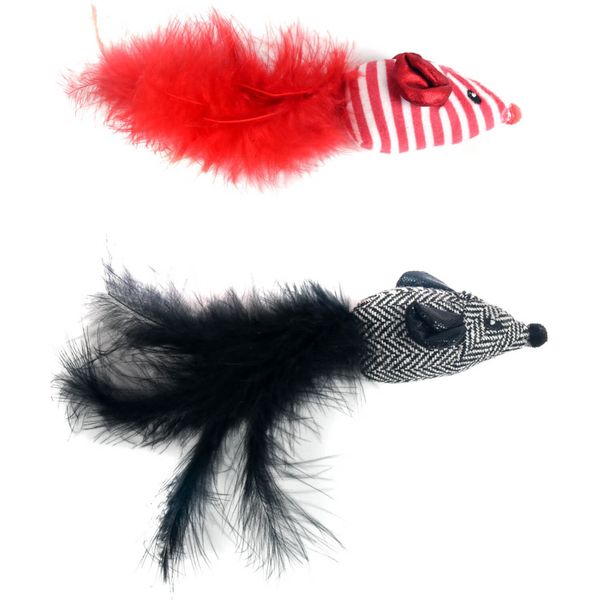 Игрушка Petpark для кошек 2 мышки с перьями, 18 см разноцветные