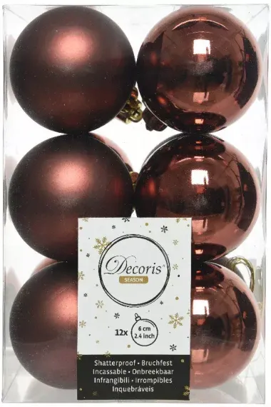 Набор пластиковых шаров Дивный 60 мм, палисандровый, 12 шт, Kaemingk (021998)