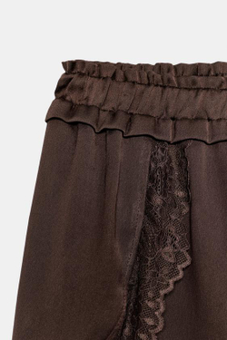 ZARA КОМБИНИРОВАННЫЕ ШОРТЫ С КРУЖЕВОМ, КОРИЧНЕВЫЙ