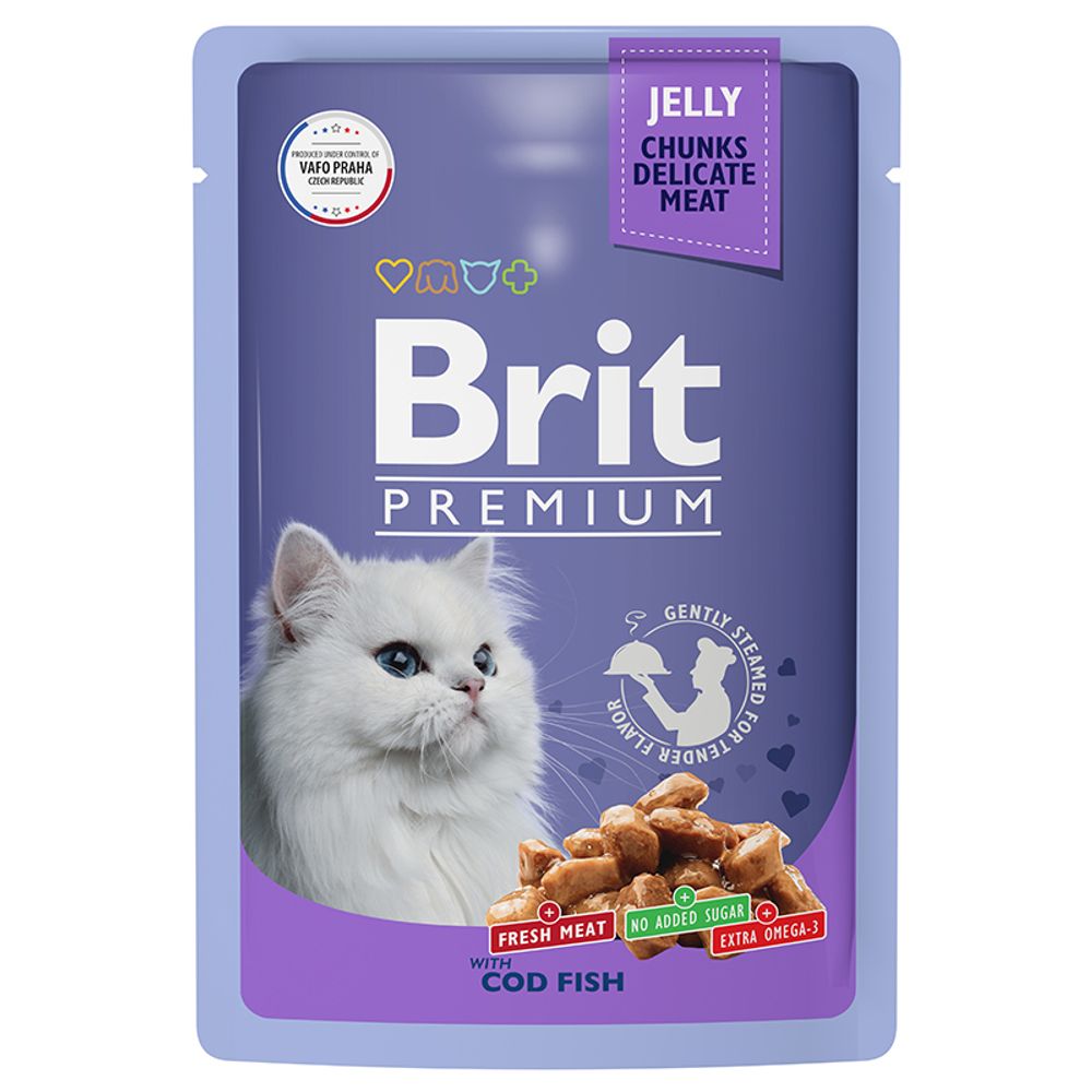 Пауч Brit Premium для взрослых кошек треска в желе 85 г