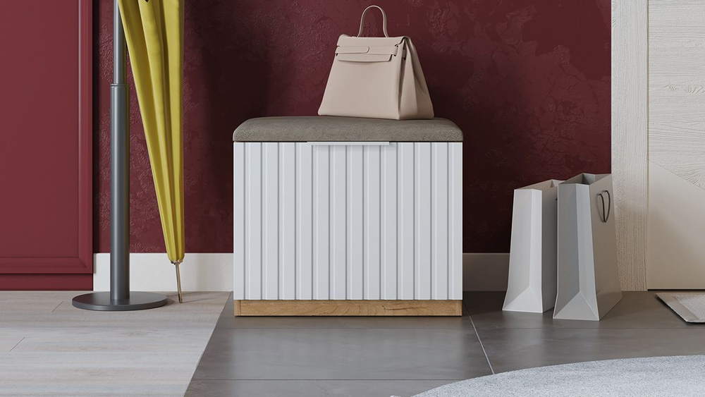 Прихожая с зеркалом комплект мебели Дуб Крафт золотой/Белый матовый/комод 145х43х195 см