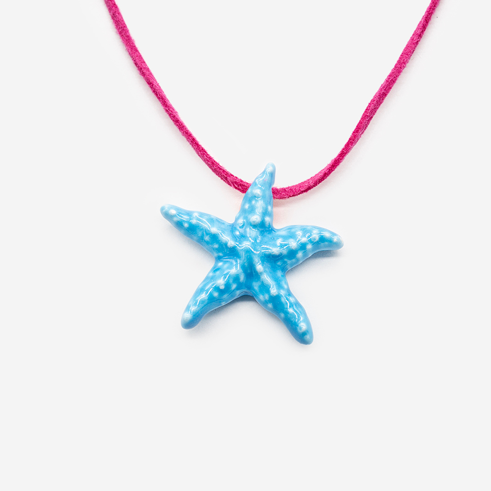 Бусина в форме морской звезды, 39*41мм, ярко-голубая, глазурированный фарфор