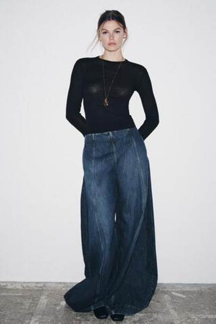 ZARA ДЖИНСЫ BALLOON С ВЫСОКОЙ ПОСАДКОЙ — ZW COLLECTION, СИНИЙ